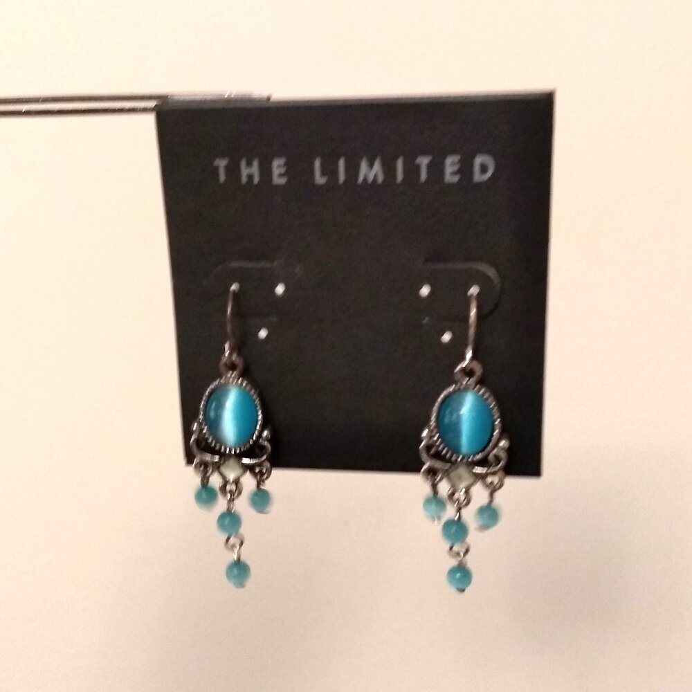 Vintage Teal Blue Beads Silver Tone Dangle Drop Earrings Timeless VTG Jewelry